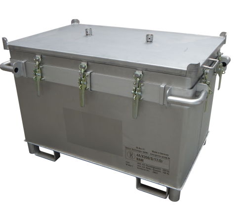 Contenedor de transporte de baterías Genius Lio Guard M-Box X1 de acero inoxidable para baterías de iones de litio, incl. pyrobubbles